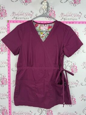 koi scrubs top medical pockets Women's Wrap Scrub Top — Plum